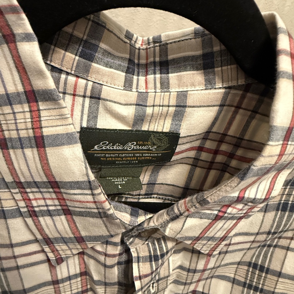 Eddie Bauer Red and Blue Casual Button Down Shirt